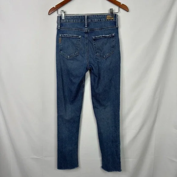 PAIGE Hoxton Slim High Rise Raw Hem Jeans Medium Blue Wash‎ Size 25 - Picture 5 of 7